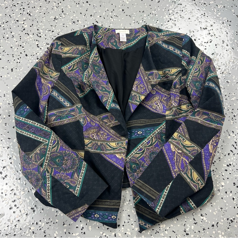 Chico's Multicolor Patterned Paisley Purple and Black Blazer